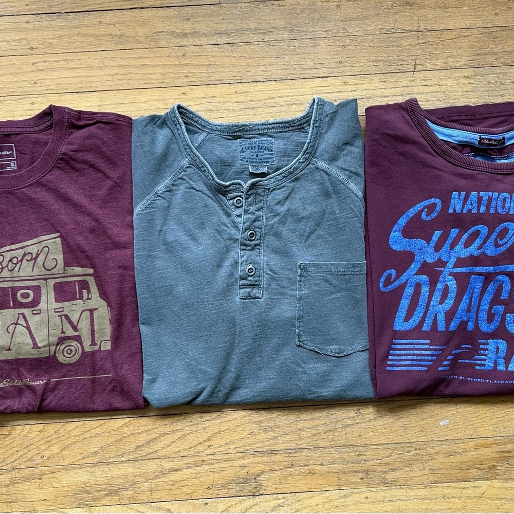 Men’s lot of 3 t-shirts Vintage SuperDry XXL Eddie Bauer XL and Lucky Brand XL